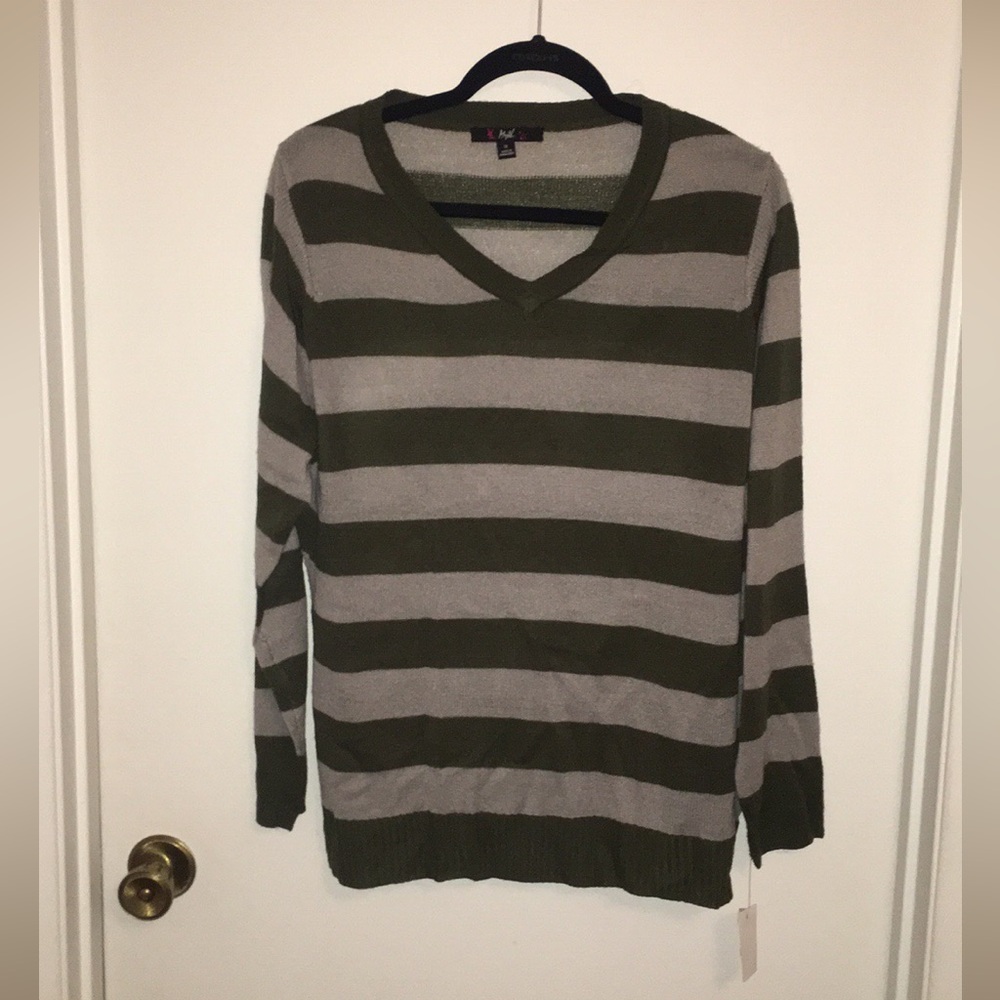 Green And Black Stripped Women’s Plus Sweater 1X